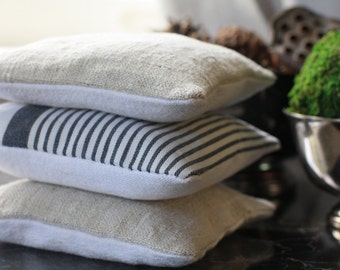 3 Vintage French Ticking and Linen, Organic Lavender Sachets
