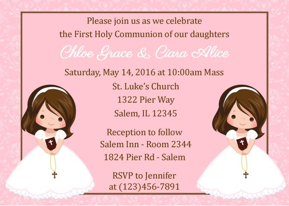 First Communion Invitation Twins Digital File / Twins