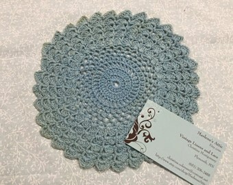 Vintage 7 inch Blue hand crochet doily for sewing, housewares, handbags, pillows, home decor MarlenesAttic