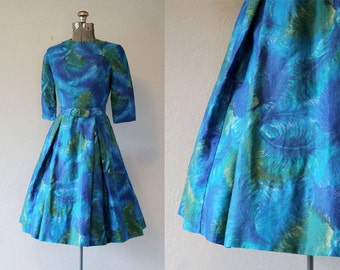 1960's Feather Print Cotton Dress /