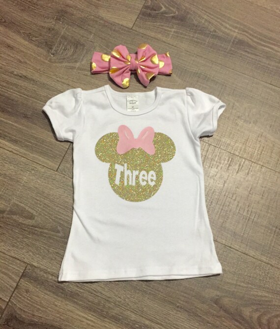 Items similar to FREE SHIPPING! Girls 3rd Birthday Outfit, Minnie Mouse Birthday Shirt, Pink and 