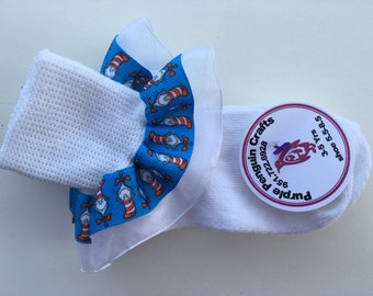 Super cute Dr. Seuss Ruffle Socks + Add Bows Blue