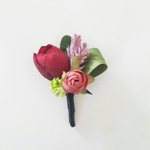 Silk flower boutonniere Red tulip boutonnieres groom's