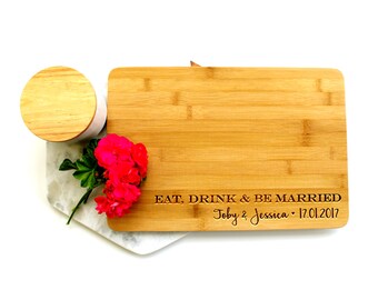 Personalized Cutting Board, Custom Cutting Board, Wedding cutting board, Eat, Drink and Be Married - Solid Line
