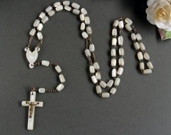 Vintage Mother of Pearl Rosary from France, Simple Mother of Pearl Cross (Rosary B)
