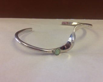 Sterling Silver Handmade White Opal Inlay Bracelet