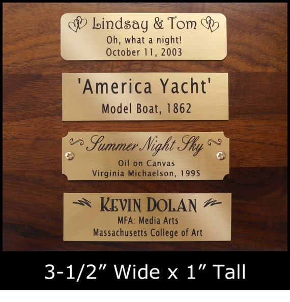 Items similar to Engraved Solid Brass Plate Picture Frame Art Label Name Tag 31/2" x 1" with