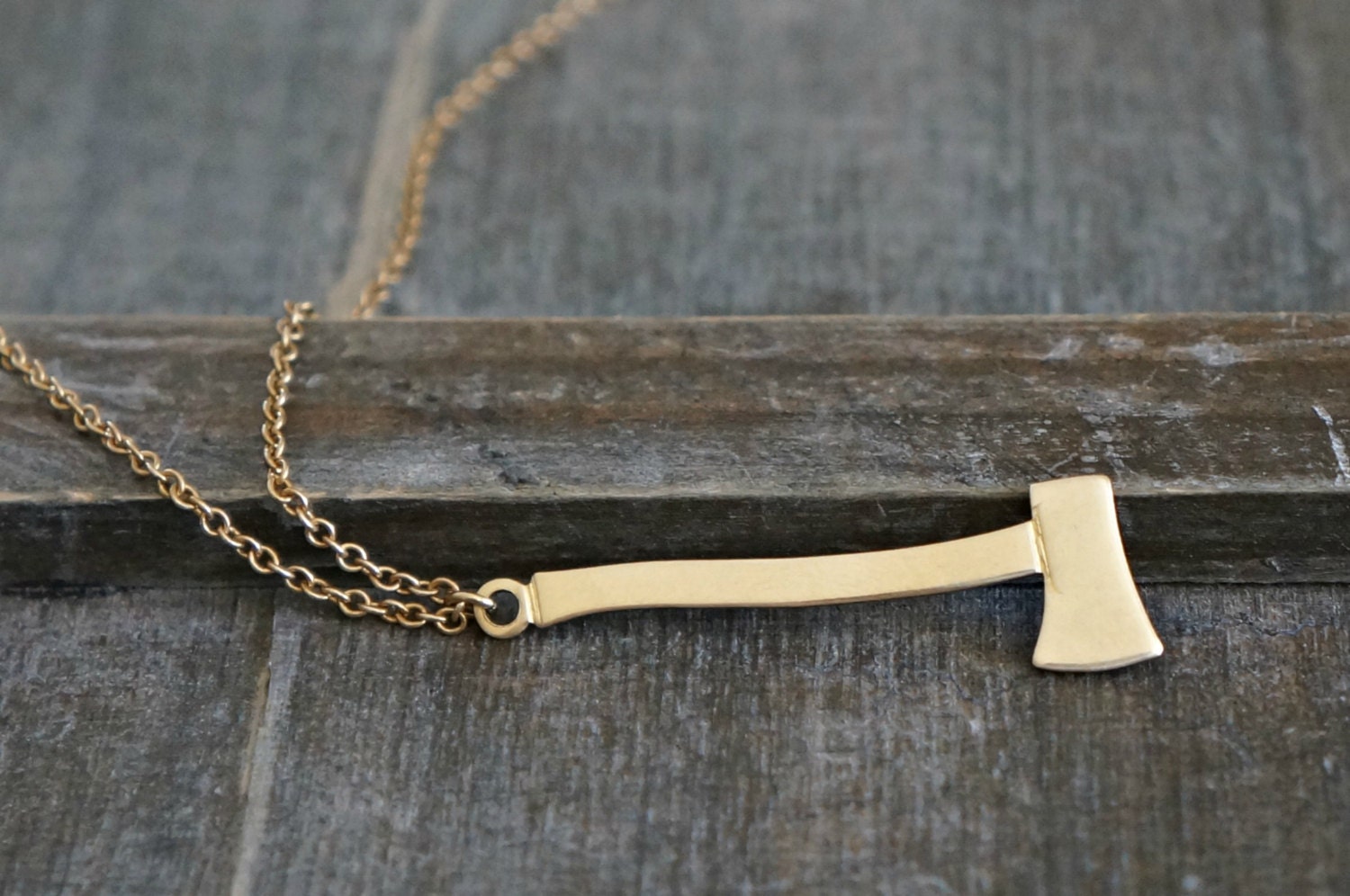 Axe Necklace // Golden Hatchet Pendant on a by BookandBarley