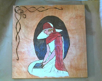 ART Deco handmade pyrography sign with cherry wood stain, wall plaque