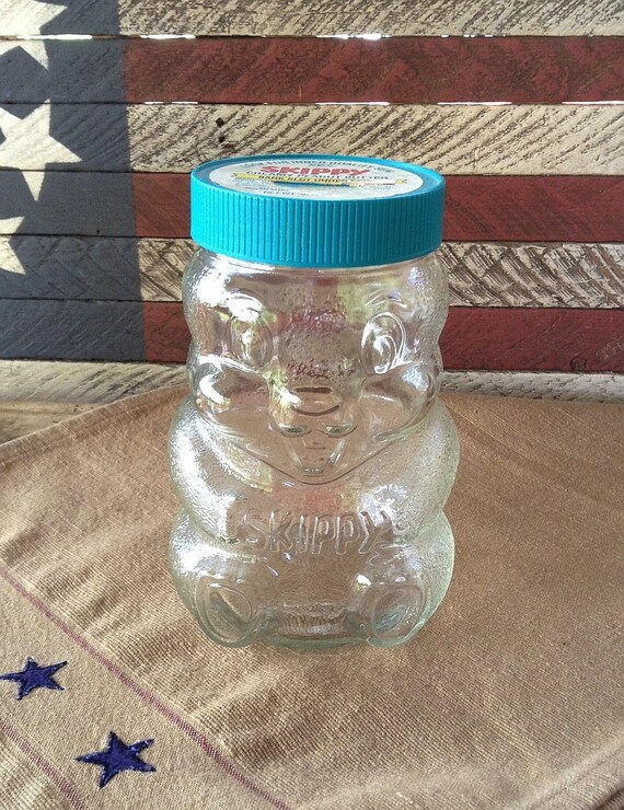 Vintage Skippy Peanut Butter Beaver Glass Jar Bank Coins Money