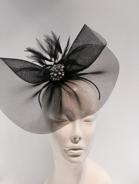 Black Fascinator Rhinestone HeadpieceBlack HeadbandDerby