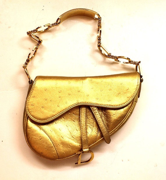 Christian Dior Saddle Bag Small Gold Handbag Mini Clutch
