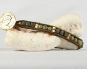 Olive Green Single Wrap Bracelet Gold Coin Button CarolMade Sw51 Olive Green Single Wrap Bracelet Gold Coin Button CarolMade Sw51