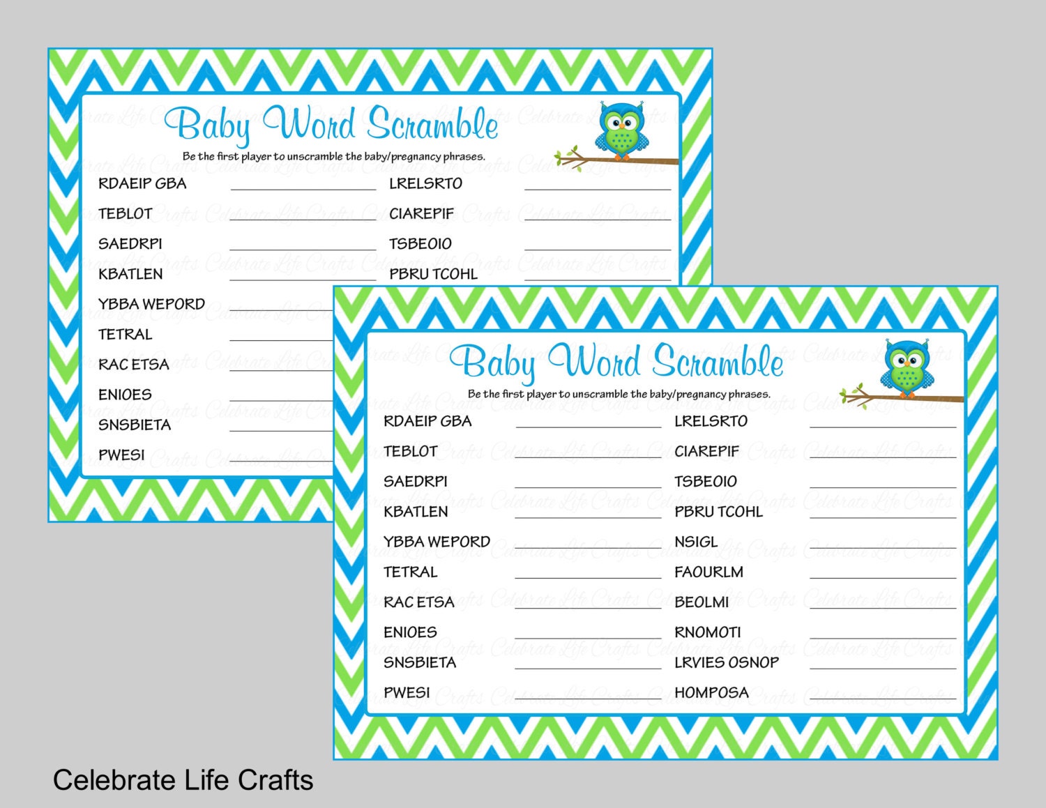 baby shower word scramble game answer key printable