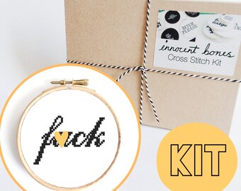 F*ck Modern Cross Stitch Kit - easy chart design - rude offensive funny DIY gift - mature cross stitch swear words bad taste embroidery kit