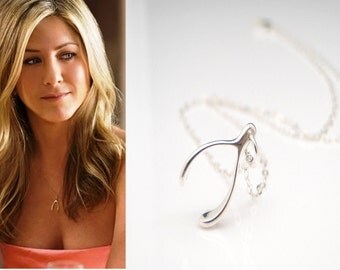 Wishbone Necklace, Dainty Wishbone Necklace, Silver Lucky Charm, Good Luck Charm, Silver Wishbone, Jennifer Aniston Necklace
