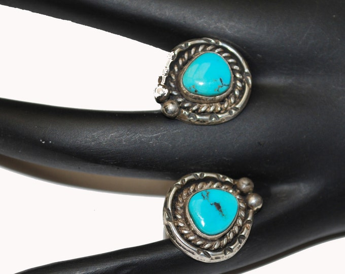 Native American Earrings - Sterling Turquoise - 40's Screw Backs Old Pawn