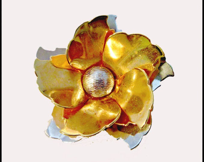 Flower Brooch pendant of mixed metals gold tone and silver tone pin