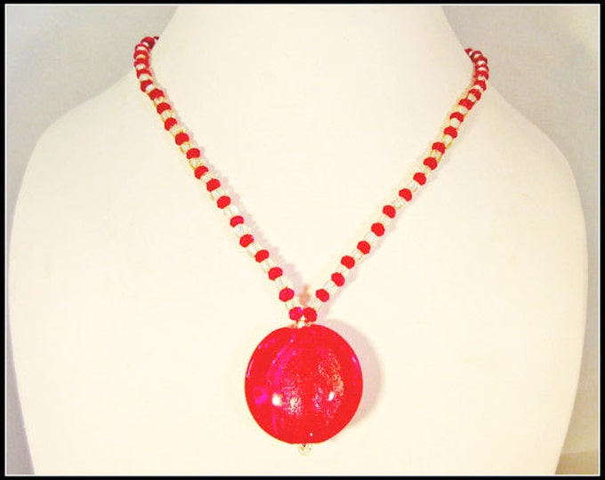 Murano Glass Bead Necklace with clear and Red color crystal glass beads