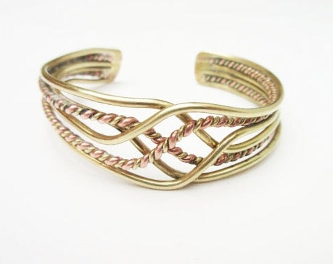 Brass Copper Bracelet - Braided cuff - mixed metal Bangle