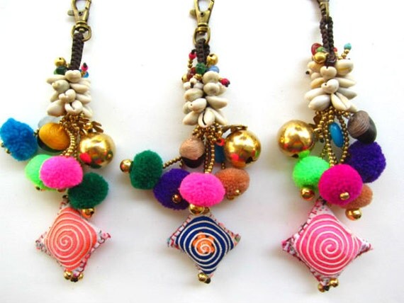 pom zipper pull pom Beads Zipper Handcrafted Pom Cowrie Pull Beads Brass Shells Fabric Pom