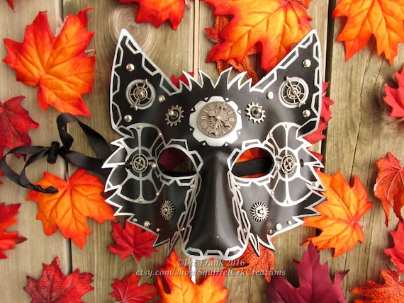 Steampunk Leather Wolf Mask, Black and Silver, Wolf, Role Play, Theater Prop, Costume, Cosplay, Garb, Gear, animal mask, steampunk animal by SquirrelCrkCreations steampunk buy now online
