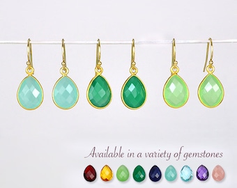 Apple Green Chalcedony earrings, bezel set Earrings, dangle Earrings, August Birthstone, tear drop earrings, bridesmaid earrings, peridot