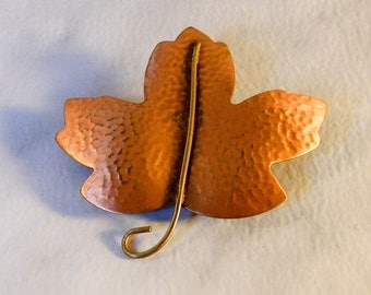 Vintage Copper Leaf brooch, Pin Textured Autumn Fall brooch