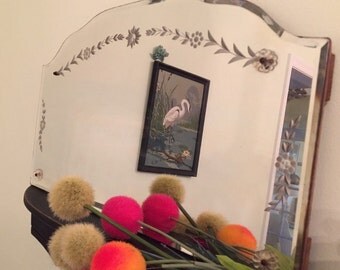 SALE! Vintage ART DECO Bevelled Edge Wall Mirror Engraved, 23 1/2" X 14", Paris Apartment, Hollywood Regency, Shabby Chic at Ageless Alchemy
