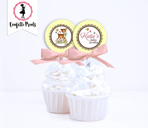 Woodland Baby Shower Cupcake Toppers | Baby Deer Shower | Rustic Baby Shower | Forest Baby Shower | Woodland Birthday - FANCY FAWN Il_570xn