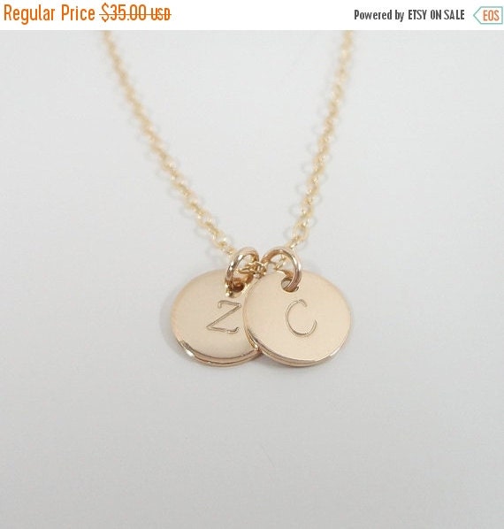 ON SALE - Tiny Gold Filled Initial Necklace - Two Initials - Tiny 3/8 ...