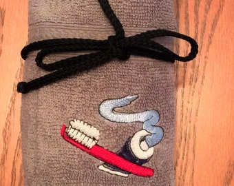 Travel Roll, Travel Tote, Toiletry Holder, Toothbrush/Toothpaste Holder - Terry - Embroidered