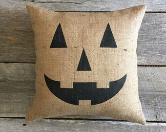 Halloween pillow cover ONLY,Jack O' Lantern Pillow, pumpkin pillow, pumpkin face pillow, front porch pillow, orange pillow,black pillow
