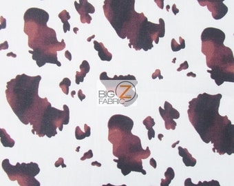 Cow Print Poly Cotton Fabric - Brown/White - Sold By The Yard Bed Spreads Shirts Pillows