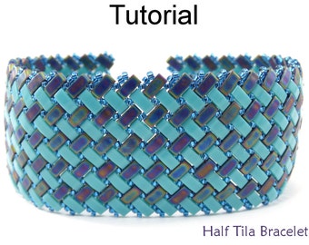 Bracelet Beading Tutorial Pattern - Miyuki Half Tila Beads - Modified Herringbone Stitch - Simple Bead Patterns - Half Tila Bracelet #20047
