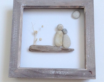Gift for Her, Pebble Art, Simplicity, Framed Art, Natural, Rustic, Him and Her, Art Gift for Her, Anniversary Gift, Valentines Picture,
