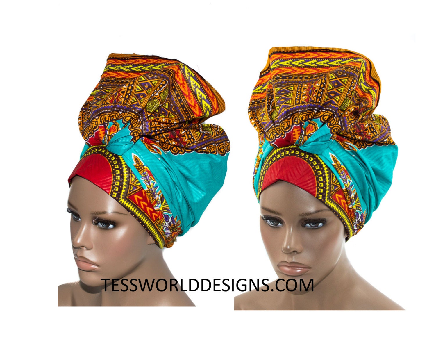 Teal Angelina Dashiki Fabric head wraps/ African Head tie/