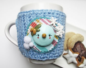 Mug Cozy & Mug - Pixie Pinecone - yarn - polymer clay