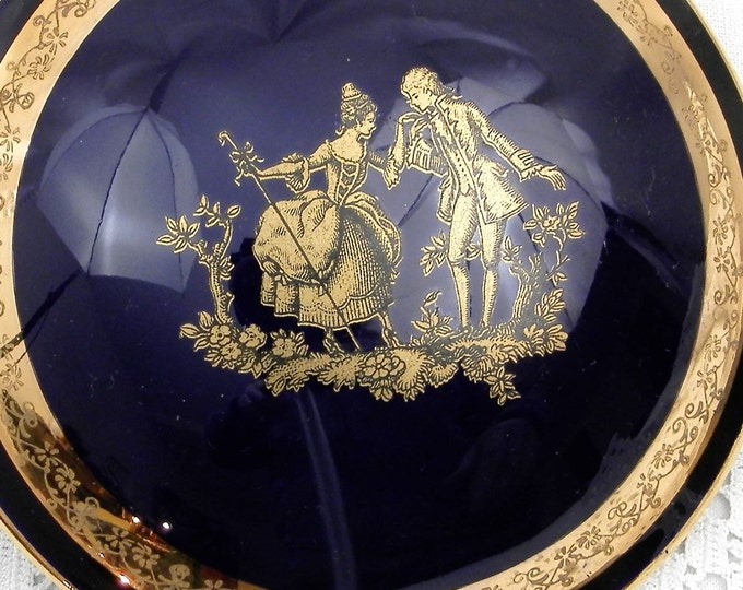 Vintage French Bone China from Limoges Blue and Gold Glaze Powder Pot / French Decor / Chateau Chic / Dressing Table Make Up / Retro Home Vintage French Bone China from Limoges Blue and Gold Glaze Powder Pot / French Decor / Chateau Chic / Dressing Table Make Up / Retro Home