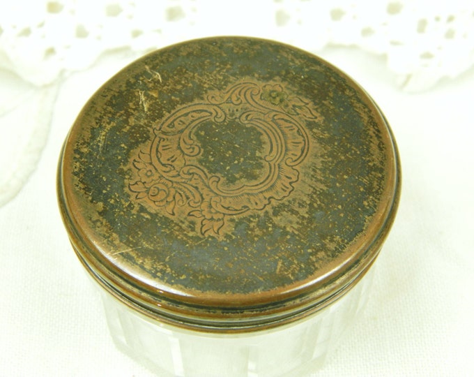 Antique French Glass Lidded Powder Pot / French Country Decor / Art Deco / Bedroom / Make Up / Jar / Cosmetics / Shabby Chic / Chateau Antique French Glass Lidded Powder Pot / French Country Decor / Art Deco / Bedroom / Make Up / Jar / Cosmetics / Shabby Chic / Chateau