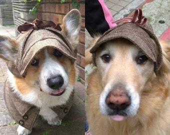 Dog hat Deerstalker hat for Corgi コーギー Golden Retriever Similar head size dog Winter hat Herringbone tweed Detective hat with ear holes