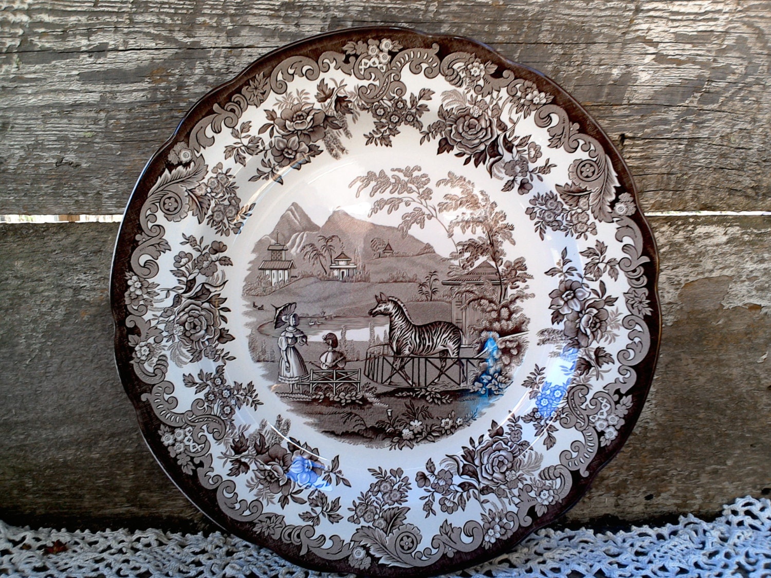 Brown China Plate Brown Spode Dinner plate Brown and White