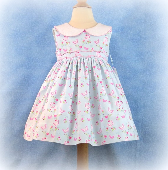 Baby Blue and Pink Butterfly Print Sleeveless Party Dress