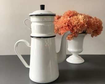 vintage white enamelware coffee percolator rustic farmhouse