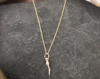 Tiny 14k Gold Italian Horn Charm Necklace/anniversary/birthday/wedding/evil eye