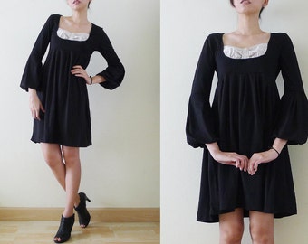 Modern Juliet Poet sleeve black and white mini dress,tuxedo dress,stretchy,cotton jersey,long sleeve,Wednesday Addams,steampunk,goth,LBD,S-M