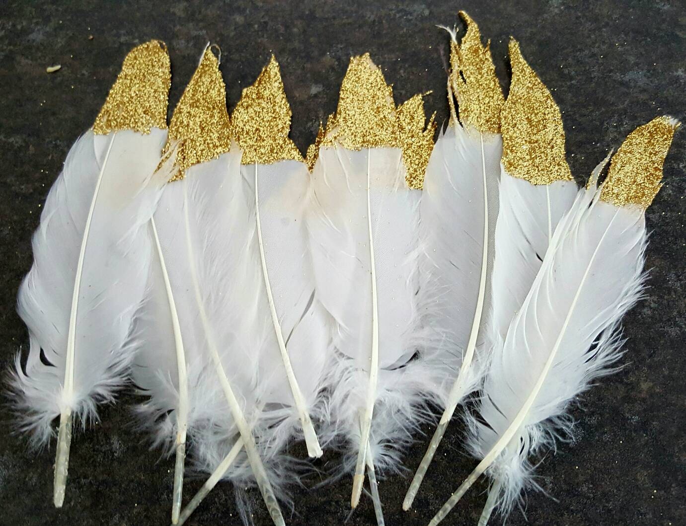Gold Glitter Dipped Feathers