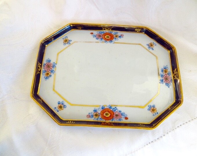 Antique Nippon Condiment Set 4 Piece Handpainted Cobalt Blue Nippon Porcelain