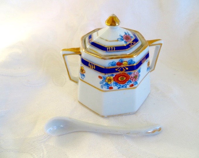 Antique Nippon Condiment Set 4 Piece Handpainted Cobalt Blue Nippon Porcelain