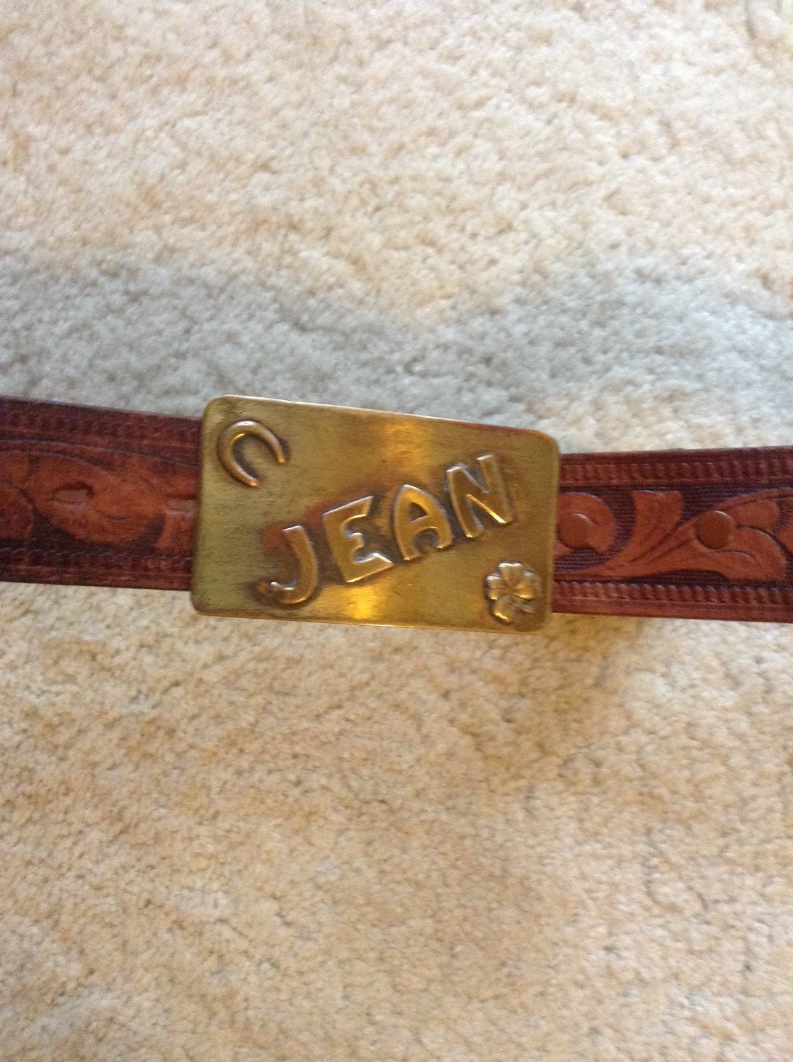Hand Tooled Ladies Western Belt with Removable Brass Name
